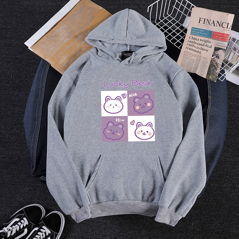 KW80914 Bear Blouse Women's Hoodie Grey