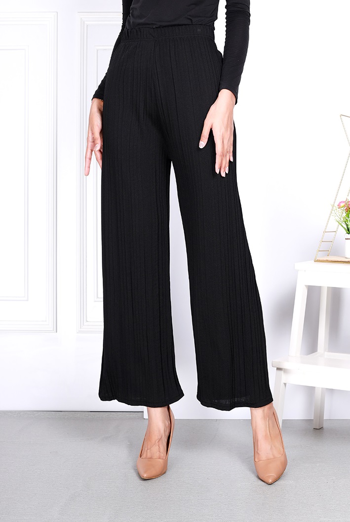 QA-832 PLEATED CASUAL PANTS BLACK