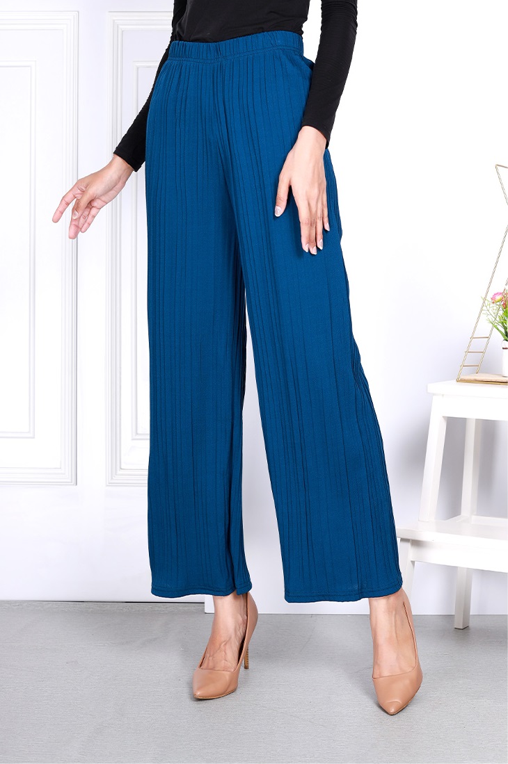 QA-832 PLEATED CASUAL PANTS BLUE