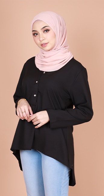 QA-831 V NECK BUTTON BLOUSE BLACK