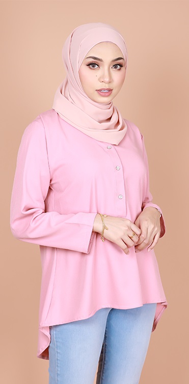 QA-831 V NECK BUTTON BLOUSE LIGHT PINK