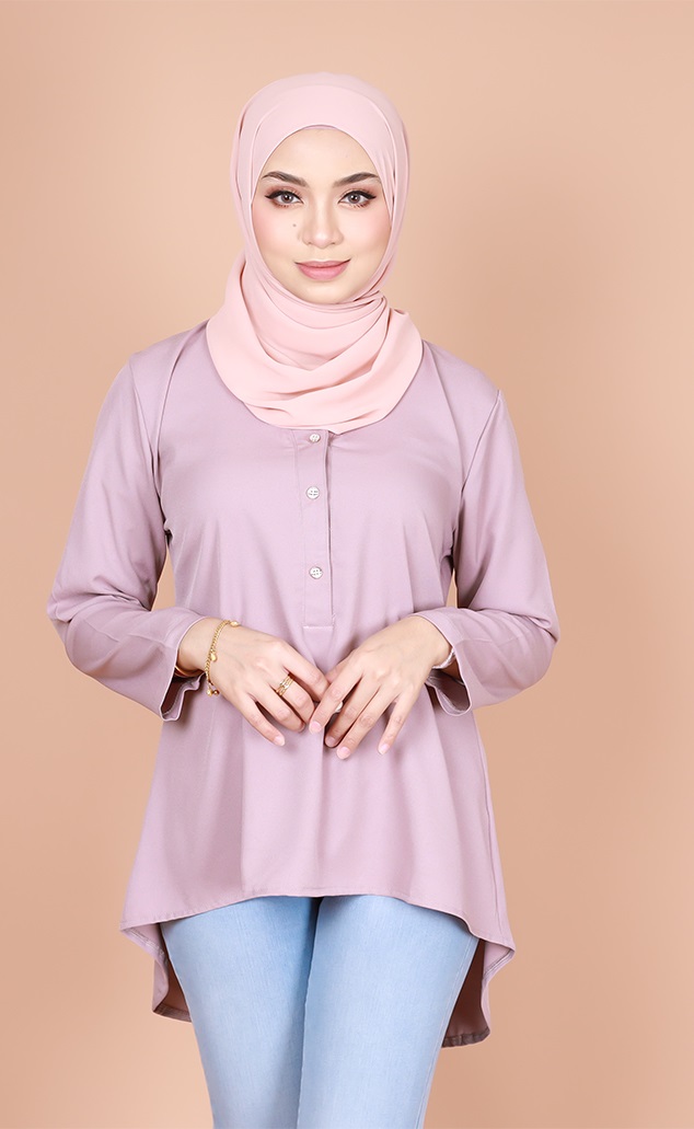 QA-831 V NECK BUTTON BLOUSE LIGHT PURPLE