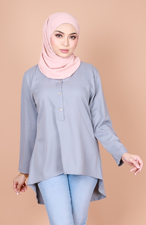 QA-831 V NECK BUTTON BLOUSE GREY