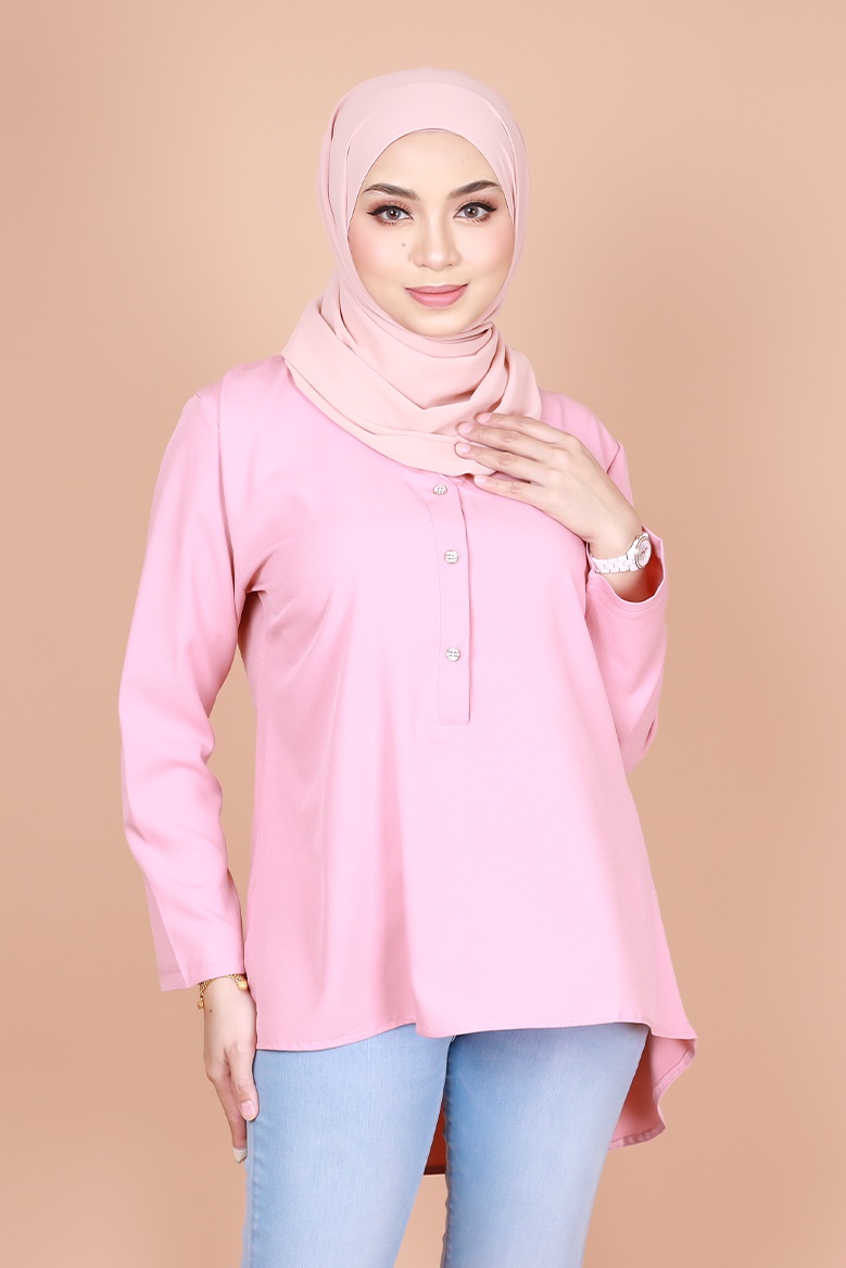 QA-831 V NECK BUTTON BLOUSE LIGHT PINK