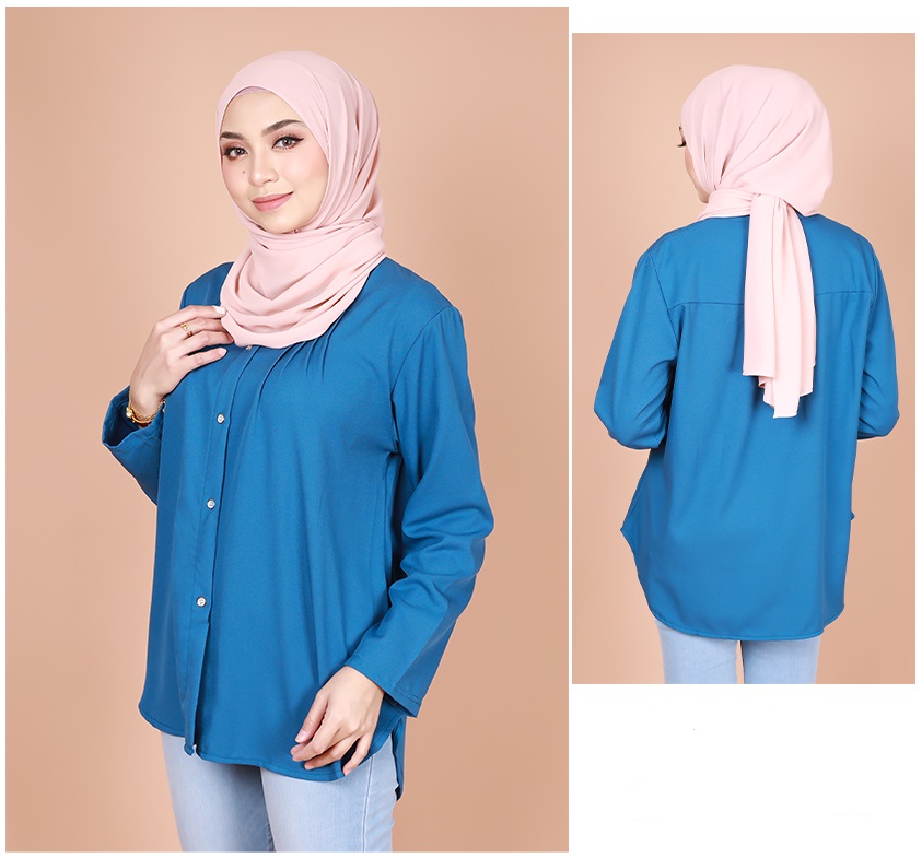QA-833 MUSLIMAH BUTTON BLOUSE BLUE