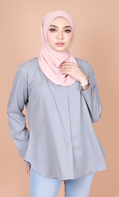 QA-833 MUSLIMAH BUTTON BLOUSE GREY