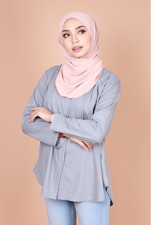 QA-833 MUSLIMAH BUTTON BLOUSE GREY