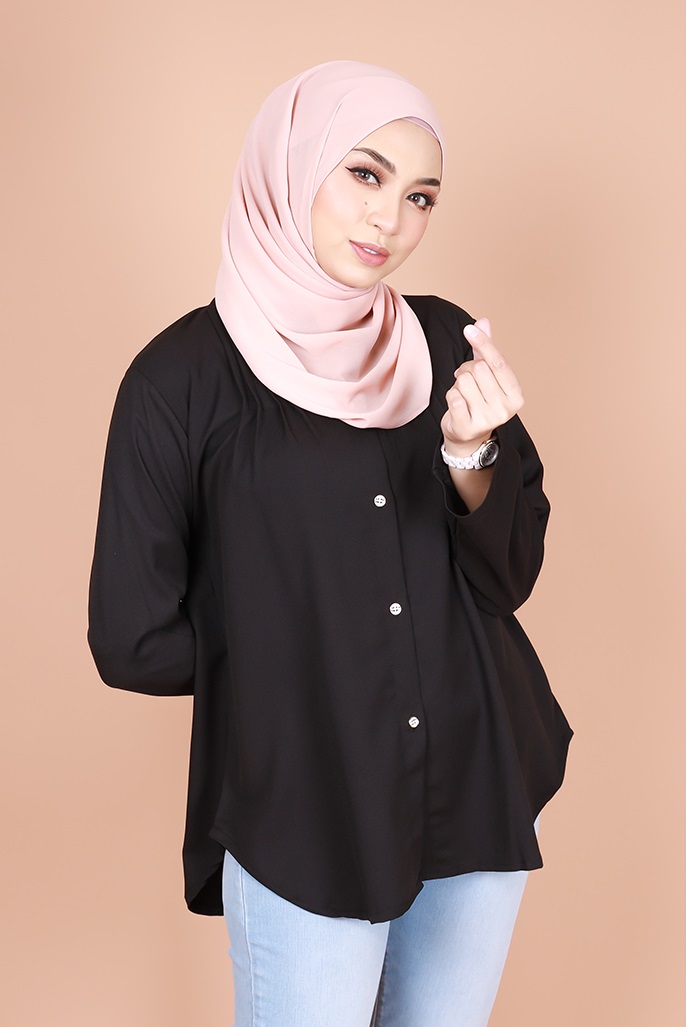 QA-833 MUSLIMAH BUTTON BLOUSE BLACK
