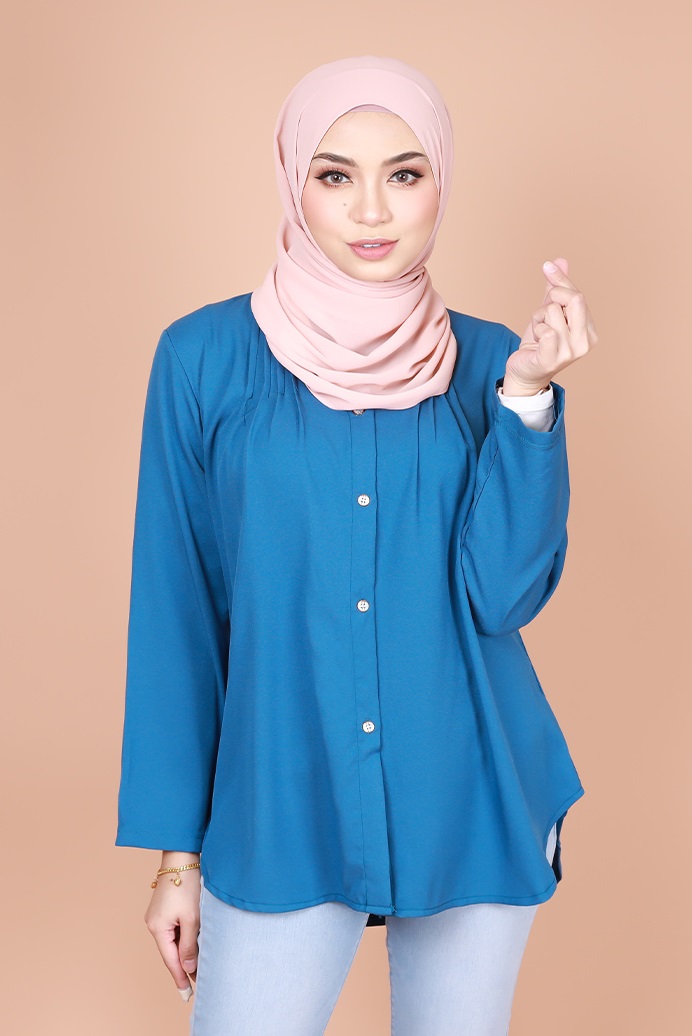 QA-833 MUSLIMAH BUTTON BLOUSE BLUE