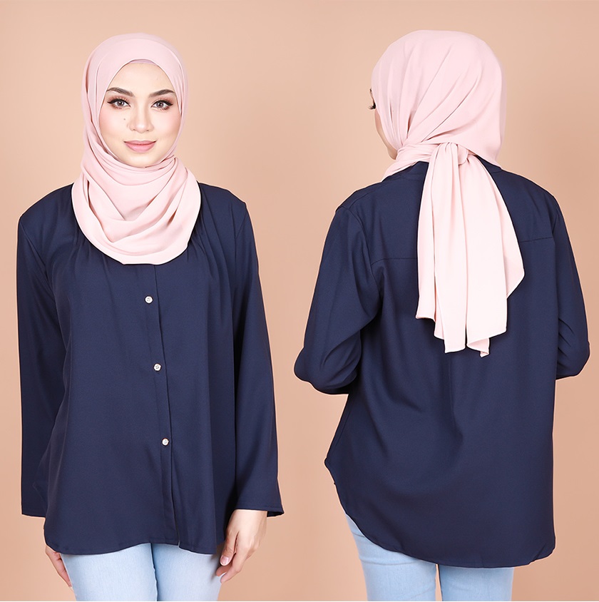 QA-833 MUSLIMAH BUTTON BLOUSE NAVY BLUE