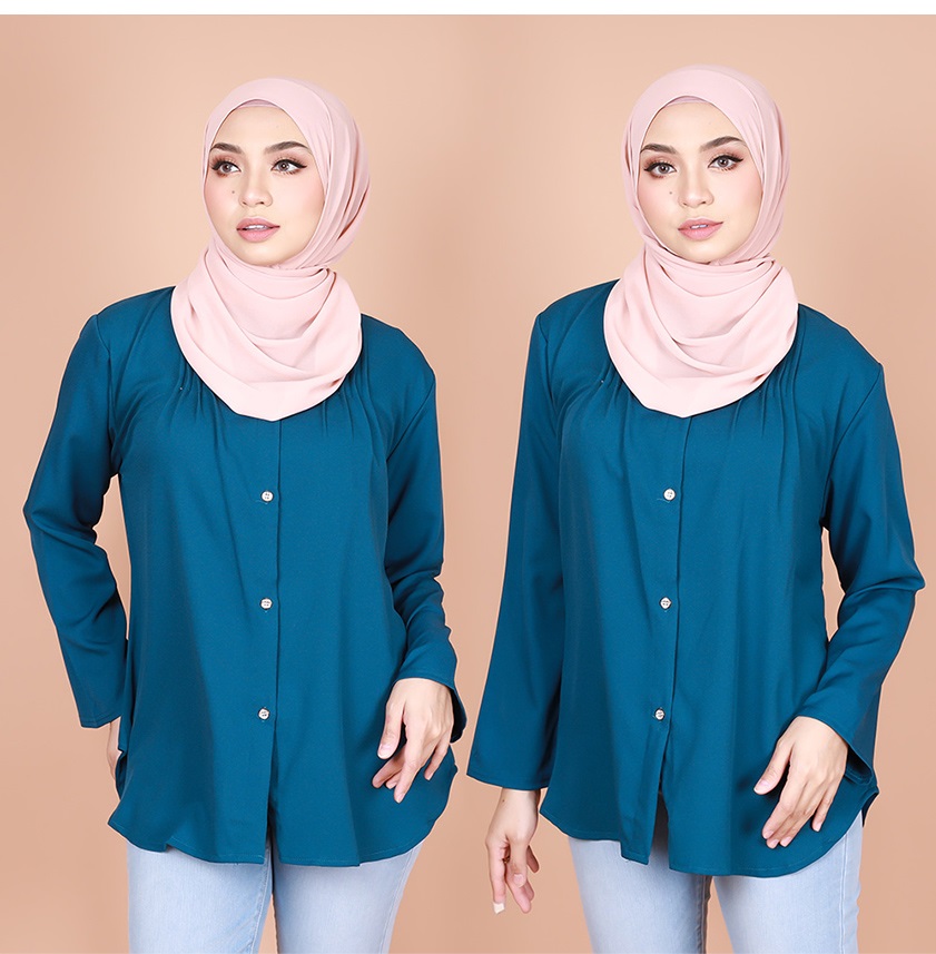 QA-833 MUSLIMAH BUTTON BLOUSE TEAL BLUE