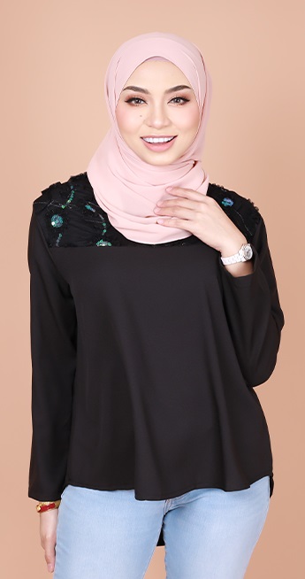 QA-834 FLOWER LACE BLOUSE BLACK