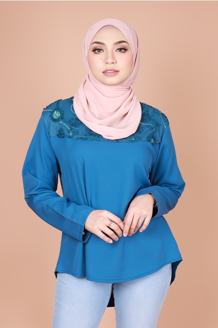 QA-834 FLOWER LACE BLOUSE BLUE