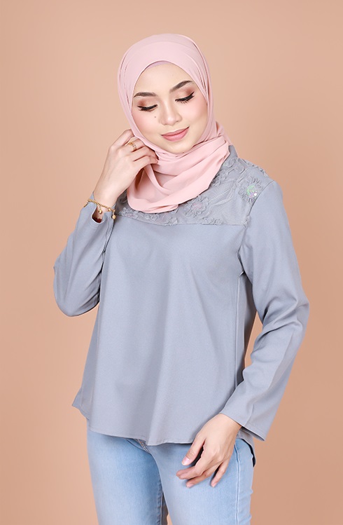 QA-834 FLOWER LACE BLOUSE GREY
