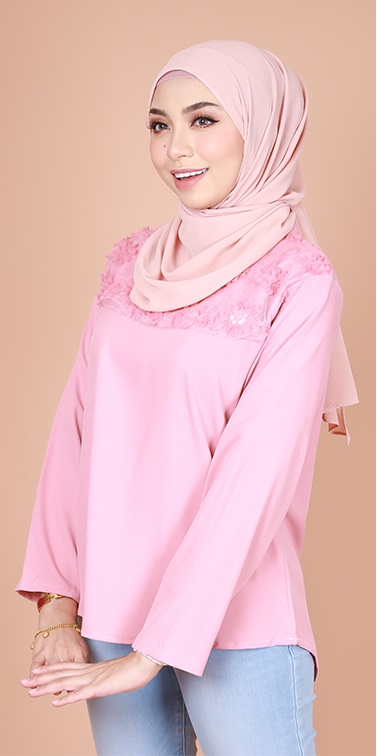QA-834 FLOWER LACE BLOUSE LIGHT PINK