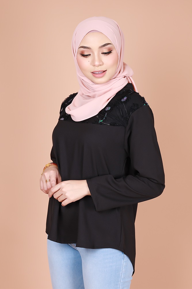 QA-834 FLOWER LACE BLOUSE BLACK