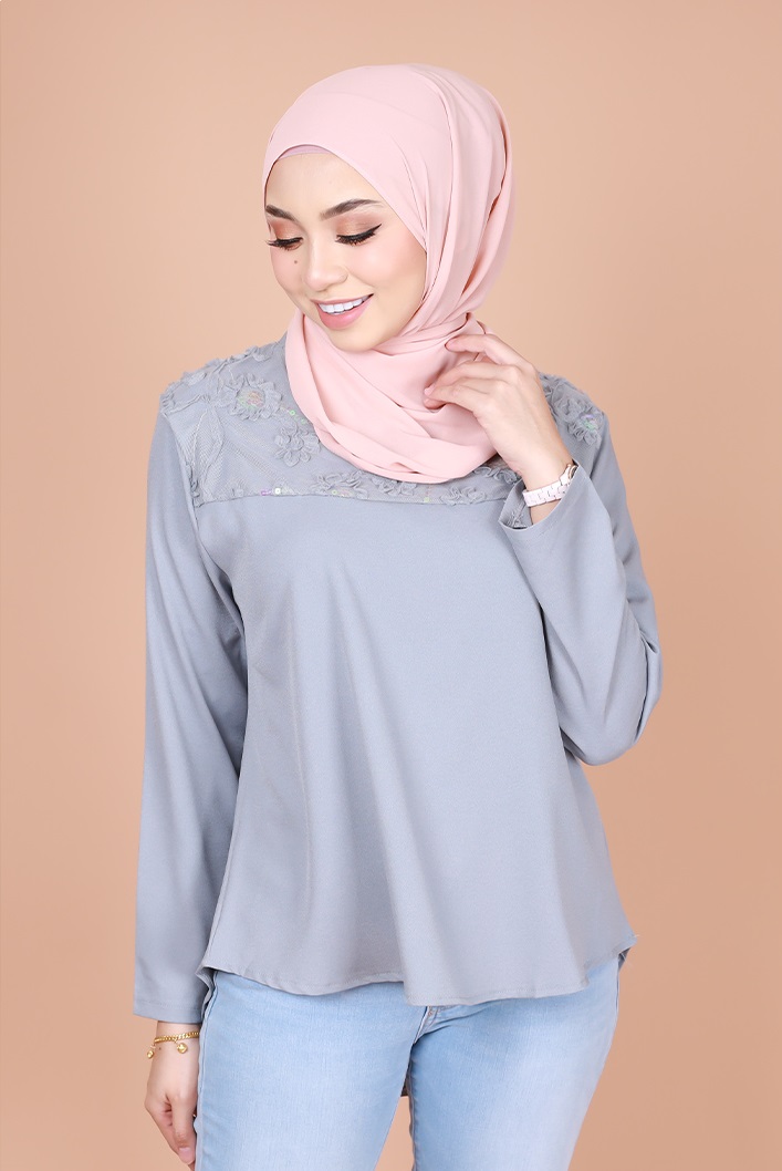 QA-834 FLOWER LACE BLOUSE GREY