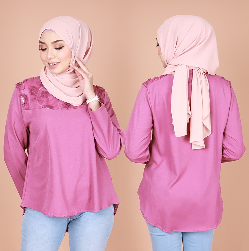 QA-834 FLOWER LACE BLOUSE HOT PINK