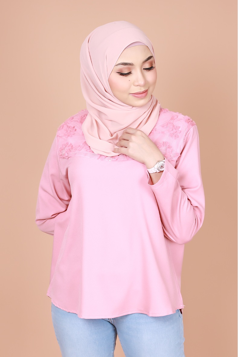 QA-834 FLOWER LACE BLOUSE LIGHT PINK