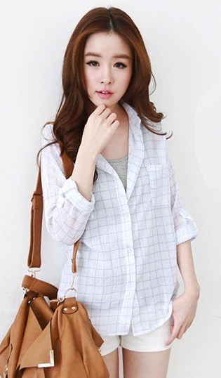 BM71445 Printed Checker Shirt As Picture