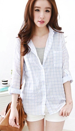 BM71445 Printed Checker Shirt As Picture