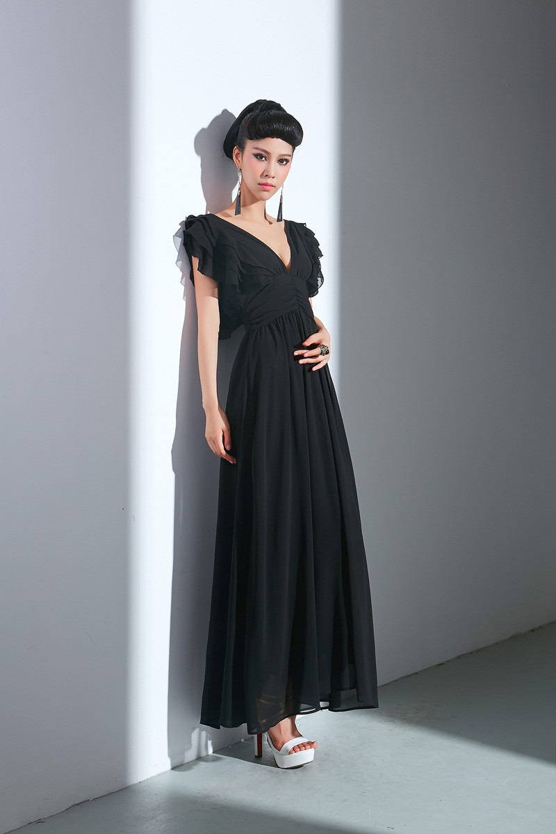 BM71457 Maxi Ruffle Dress Black