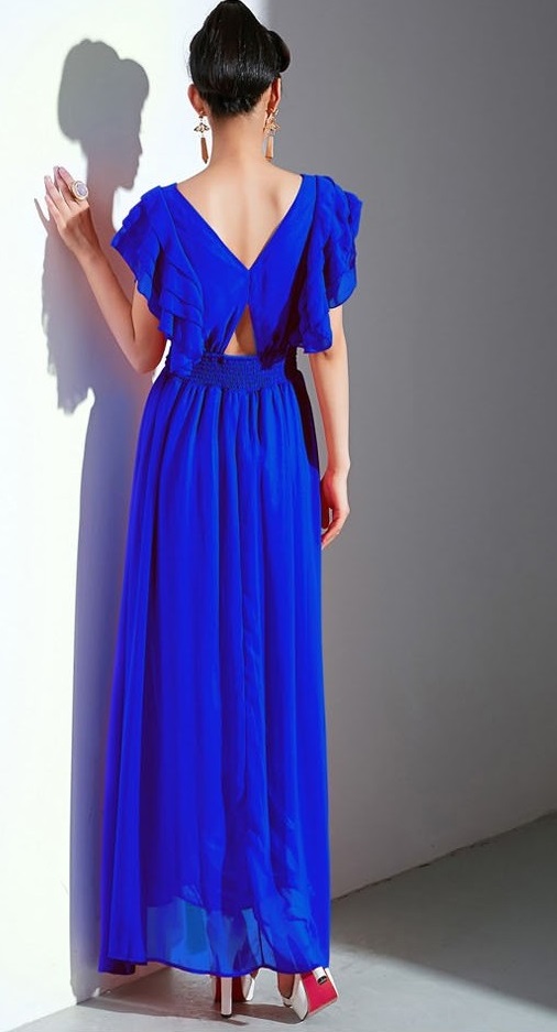 BM71457 Maxi Ruffle Dress Blue
