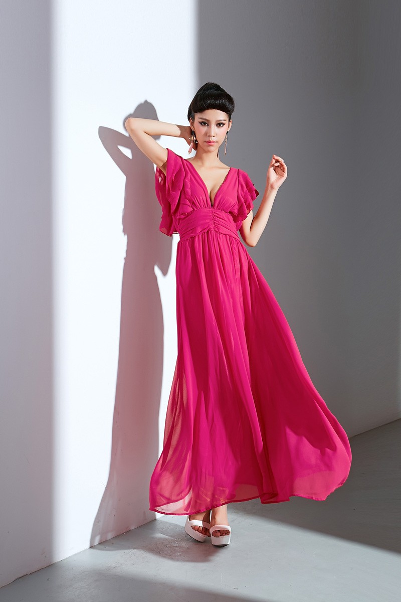 BM71457 Maxi Ruffle Dress Dark Pink