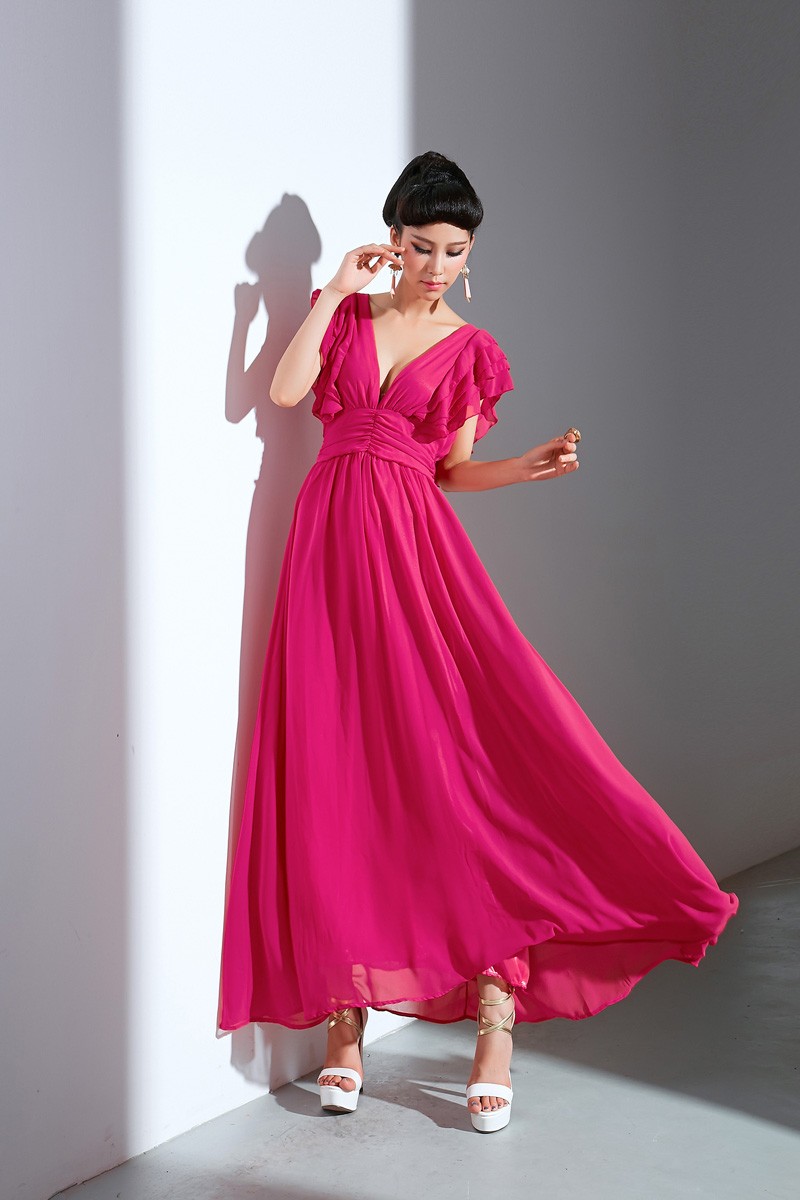 BM71457 Maxi Ruffle Dress Dark Pink