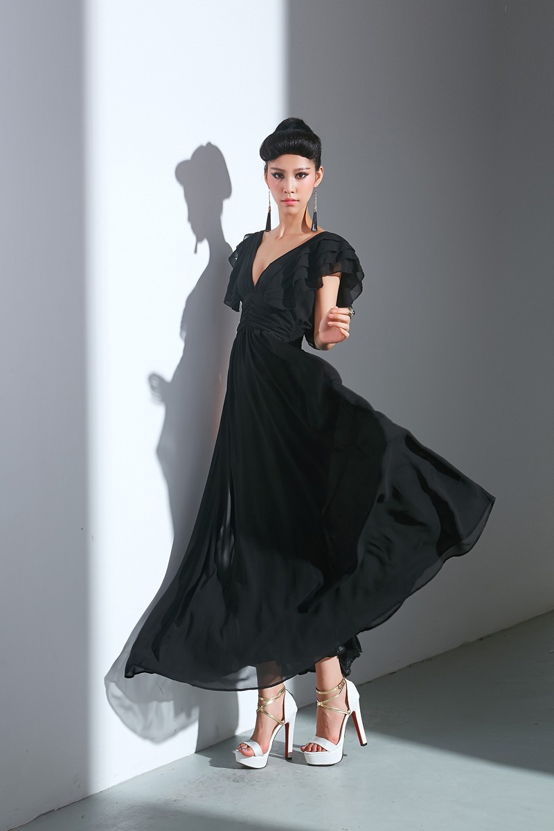 BM71457 Maxi Ruffle Dress Black
