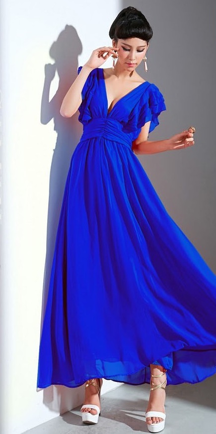 BM71457 Maxi Ruffle Dress Blue