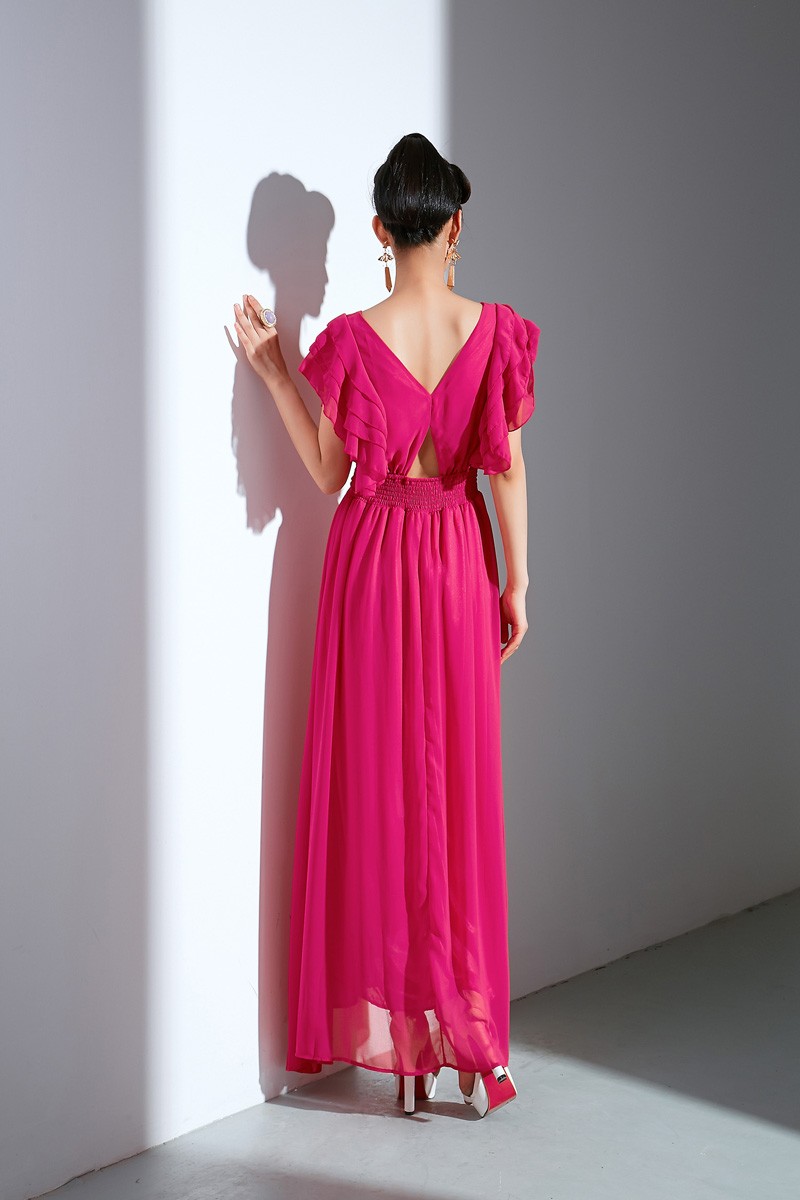 BM71457 Maxi Ruffle Dress Dark Pink