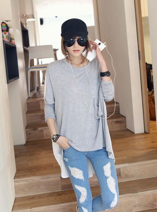 BM71462 Casual Loose Top Grey