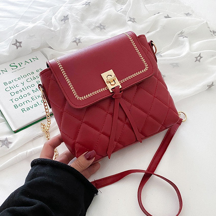 KW80959 Quilted Sling Bag Red
