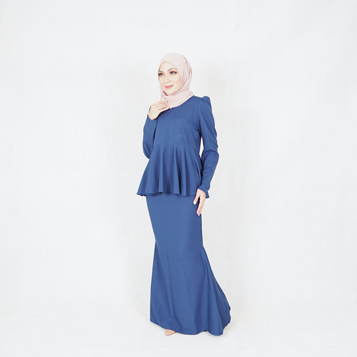 SW6445 Women Fashion Peplum Baju Kurung Navy Blue
