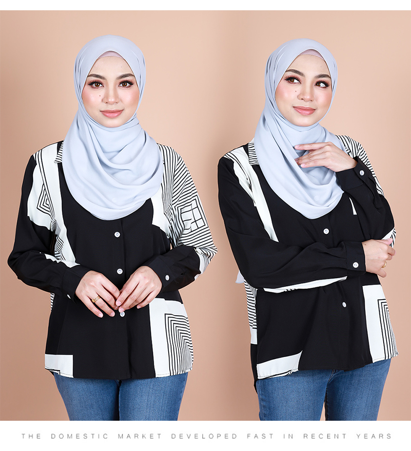 QA-843 - Fashion Maze Long Sleeve Blouse Black