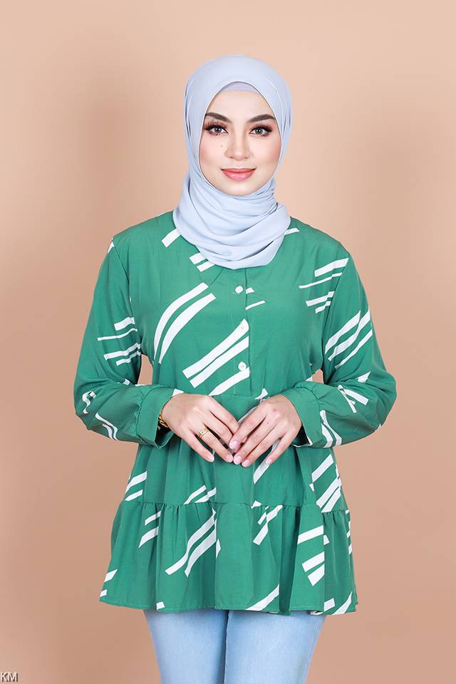QA-838 - Front Button Line Blouse Yellow White Line