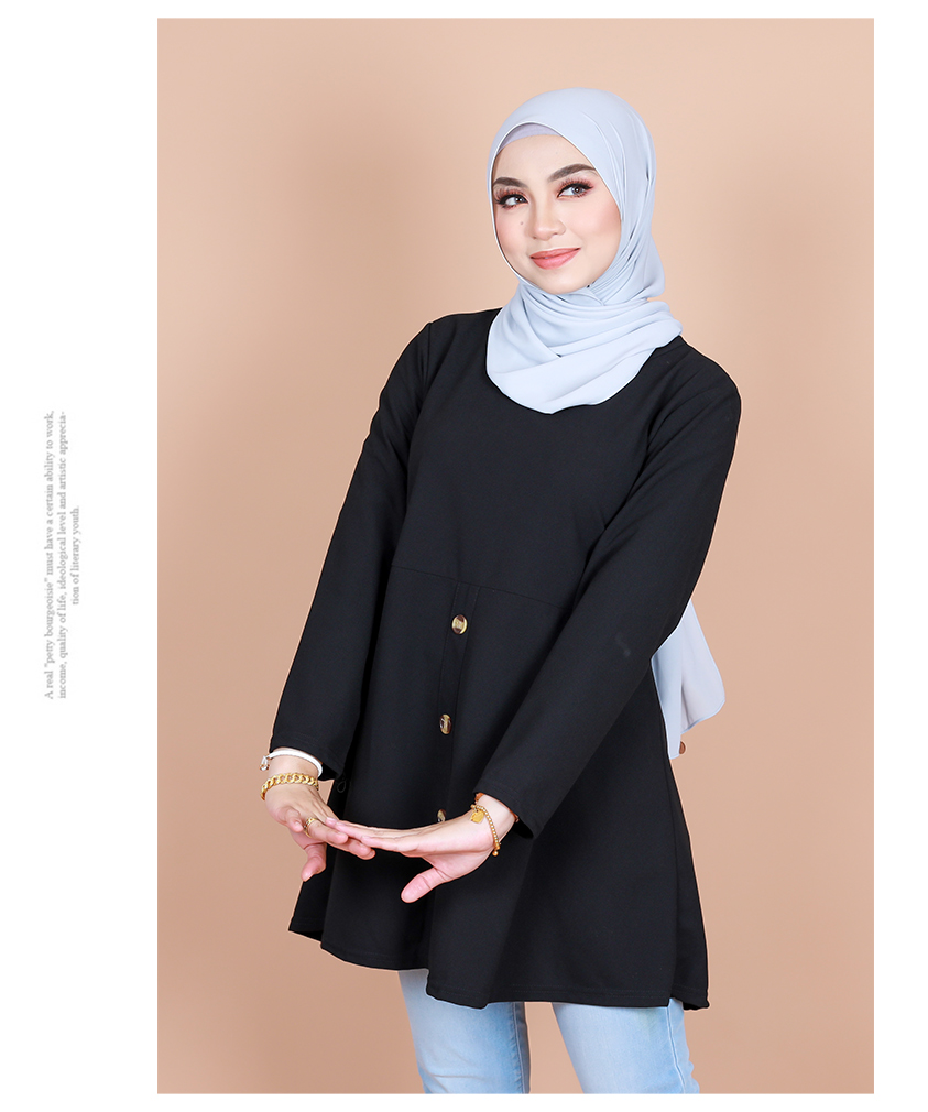 QA-844 - Stylish Long Sleeve Blouse Black