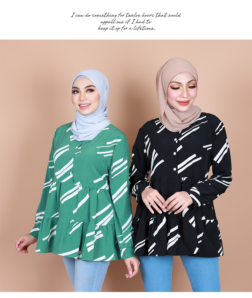 QA-838 - Front Button Line Blouse Black White Line
