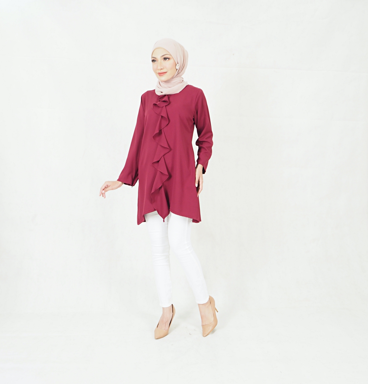 SW6449 Fashion Centre Ruffle Blouse Dark Pink