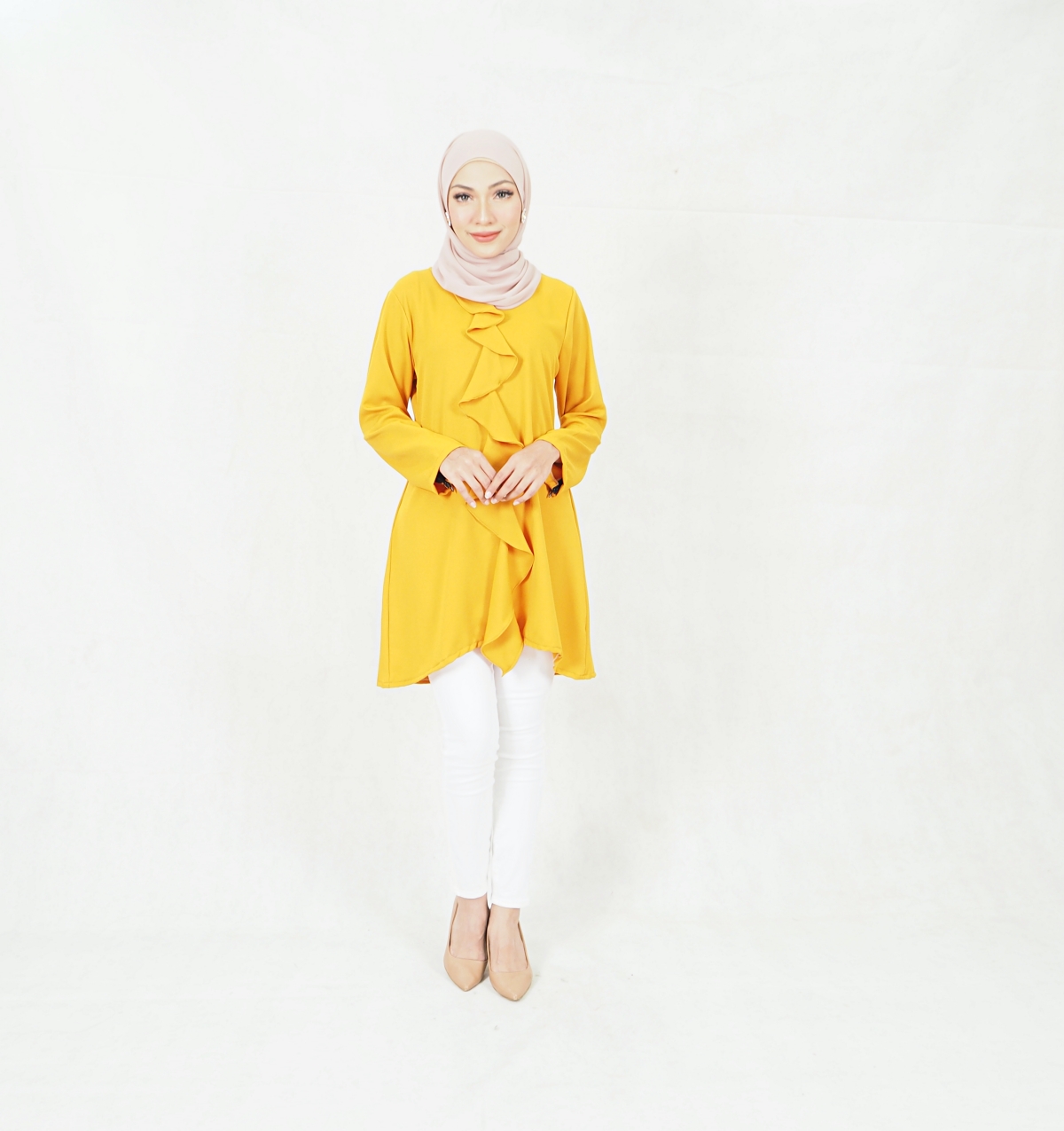 SW6449 Fashion Centre Ruffle Blouse Yellow