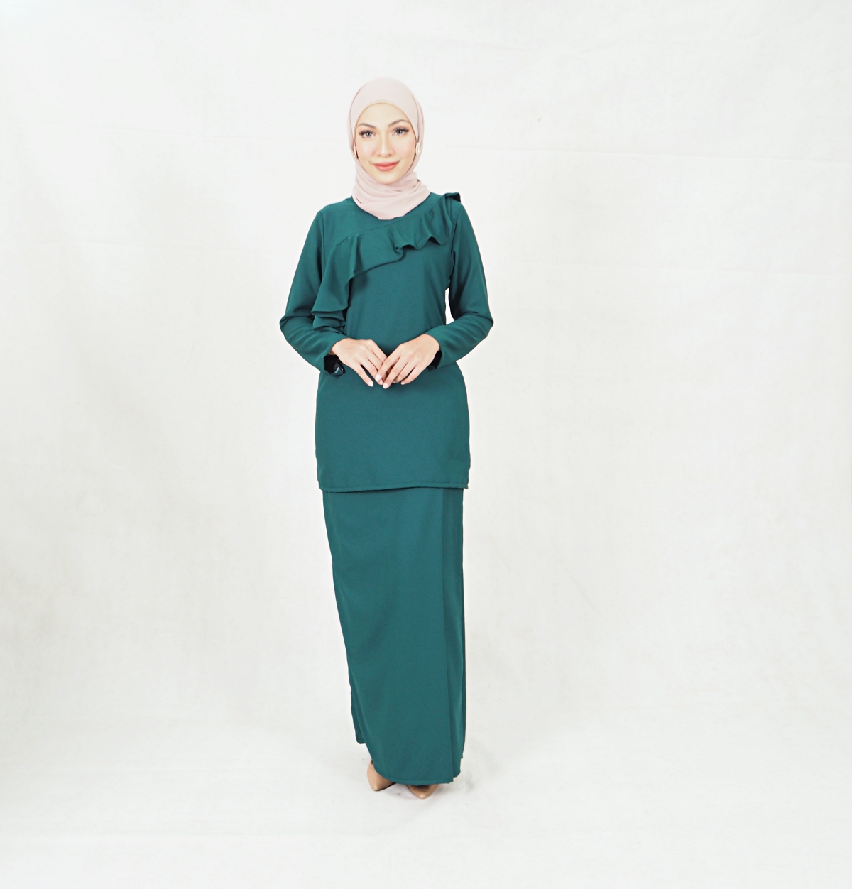 SW6448 Fashion Ruffels Baju Kurung Green