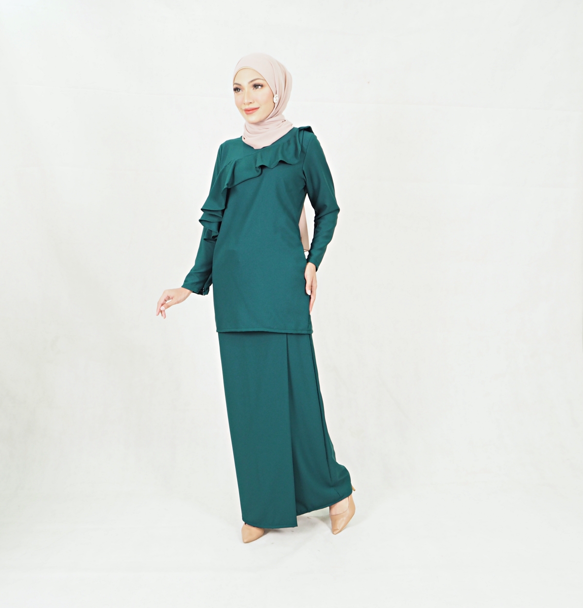 SW6448 Fashion Ruffels Baju Kurung Green