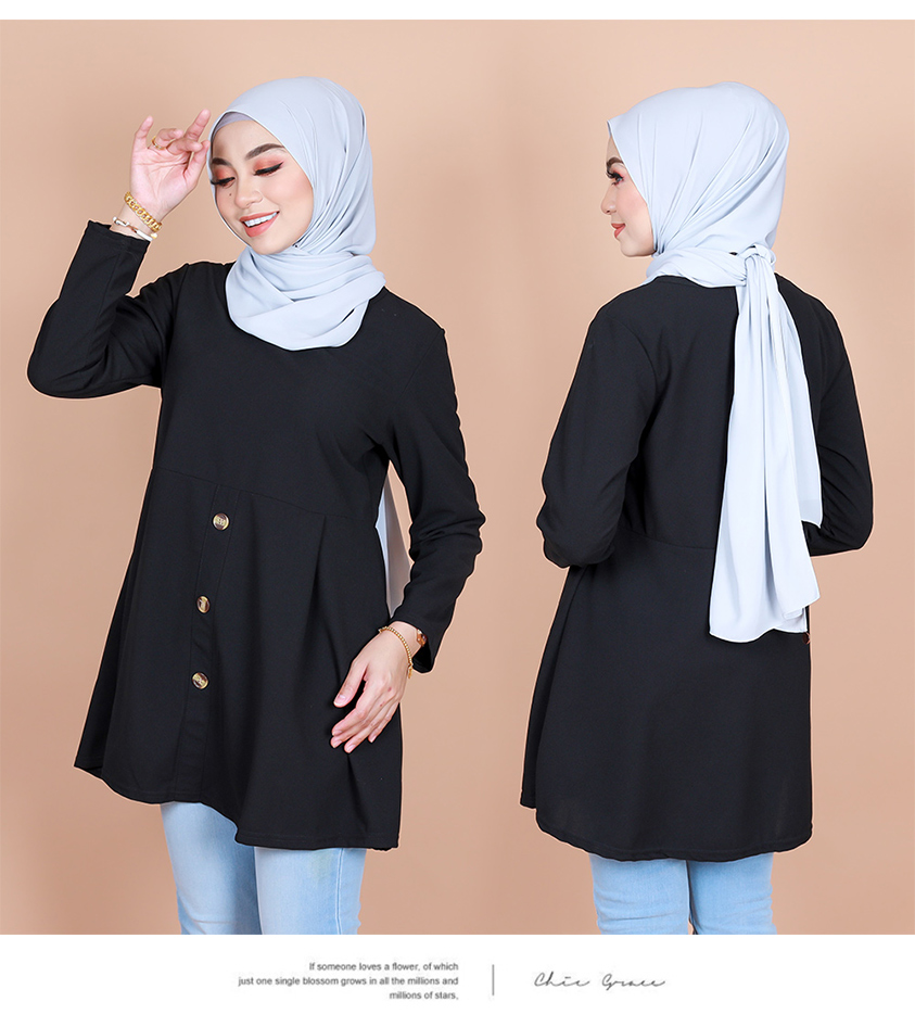 QA-844 - Stylish Long Sleeve Blouse Black