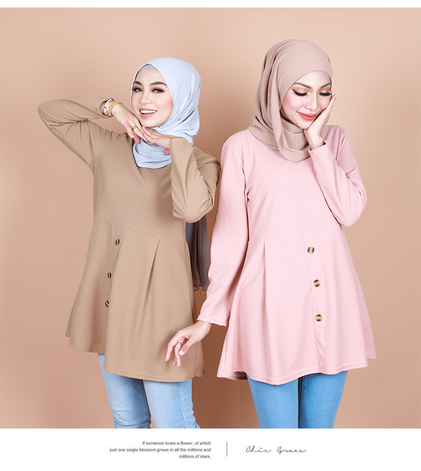 QA-844 - Stylish Long Sleeve Blouse Khaki