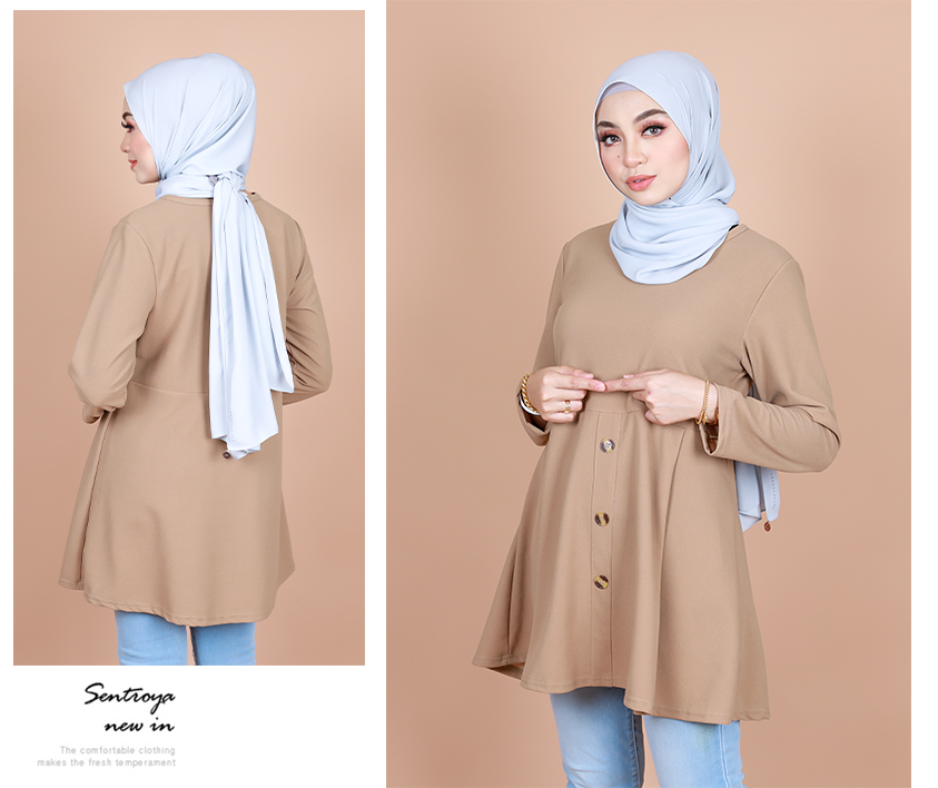 QA-844 - Stylish Long Sleeve Blouse Khaki