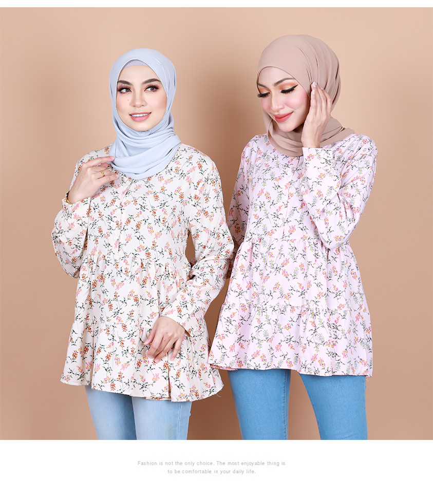 QA-838 - Front Button Line Blouse Peach Flower