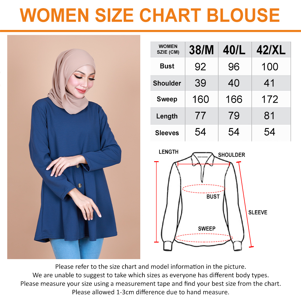 QA-844 - Stylish Long Sleeve Blouse Blue