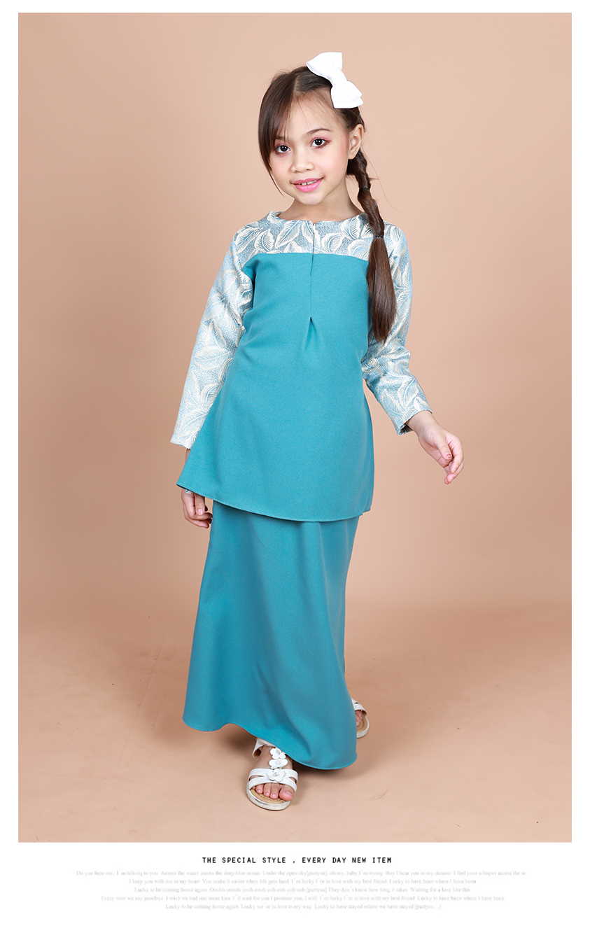 QA-853 - Kids Lace Sleeve Peplum Baju Kurung Green