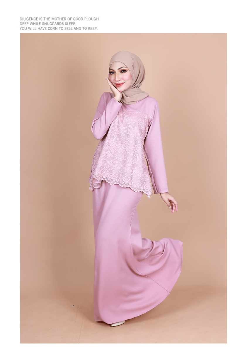 QA-851 - Stylish Lace Baju Kurung Set Pink